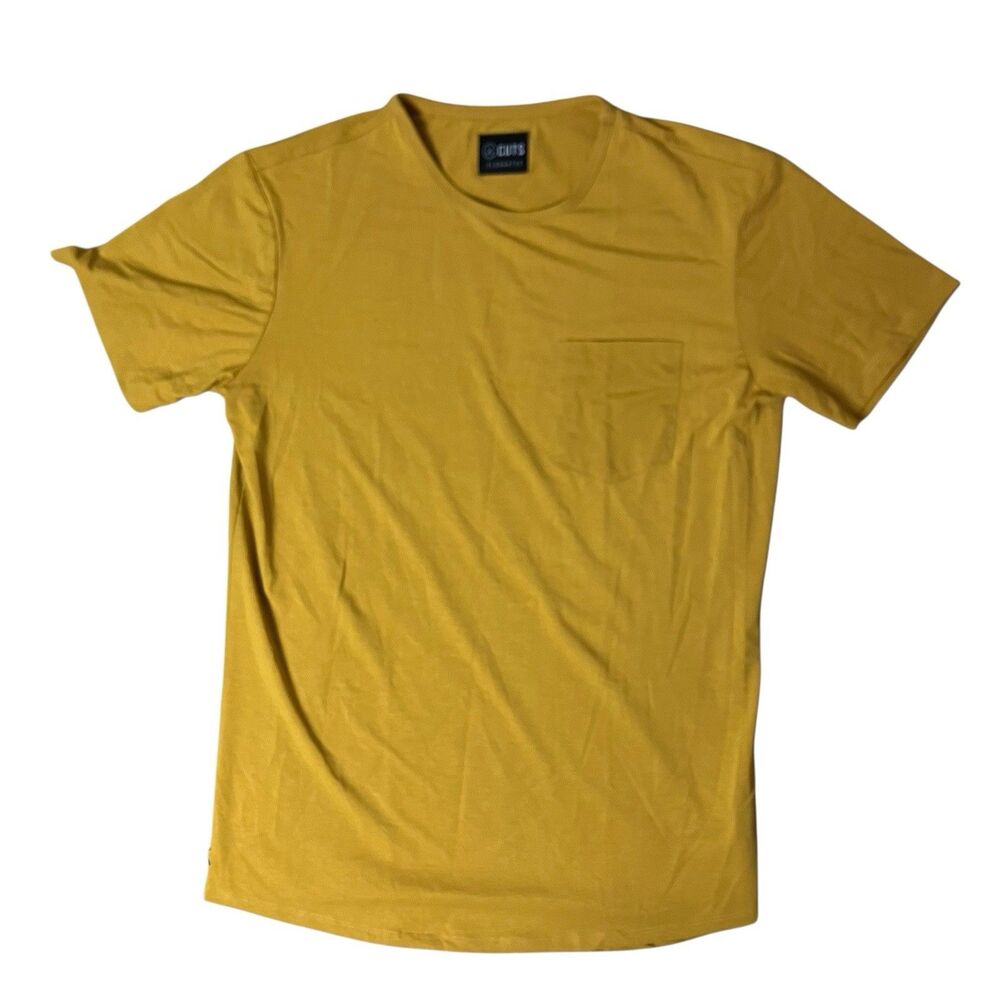 Cuts T-Shirts Mens Large Yellow Polyester Pyca‎ Elongated Stretch Chest Pocket